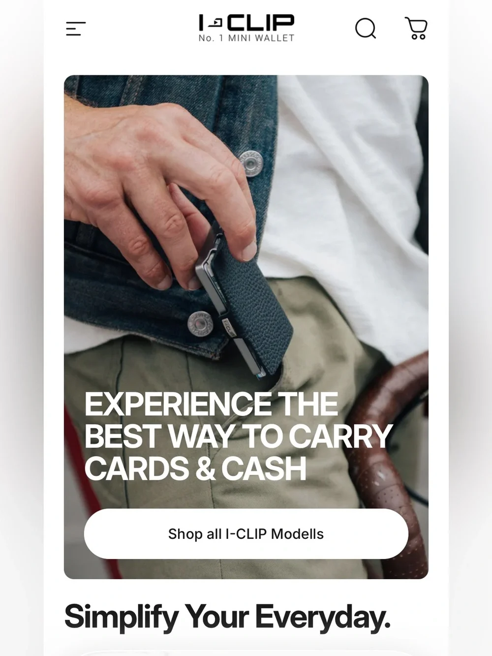 I-CLIP Slim Money Clip Wallet in Black Leather with Silver Frame
